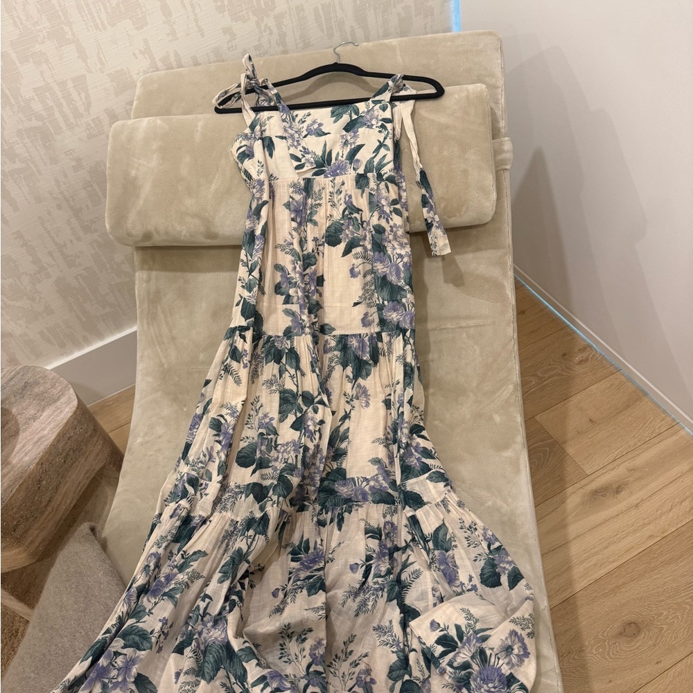 Zimmermann Cream Maxi Dress with Blue and Green Floral Print